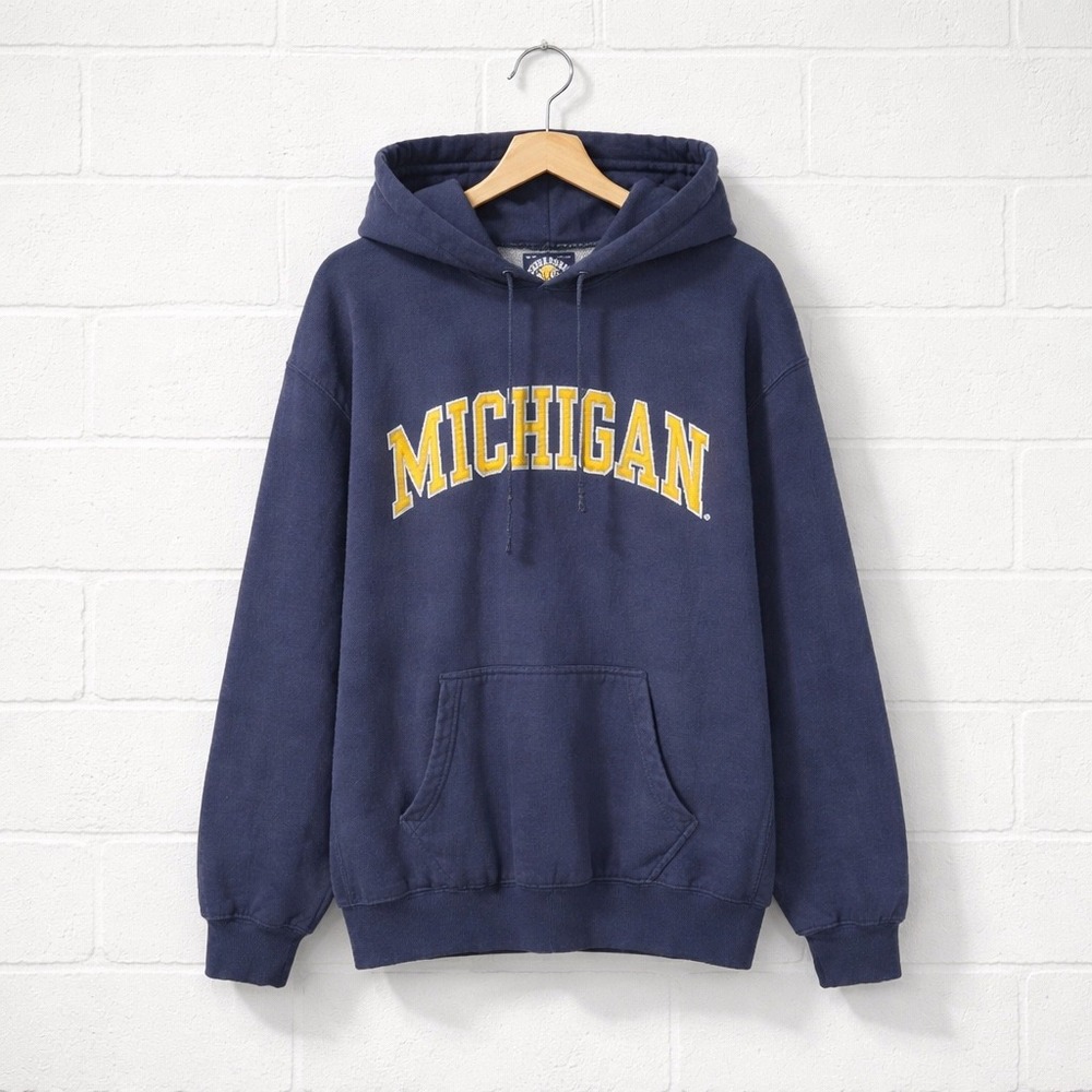 Vintage Steve & Barry Michigan Hoodie Men XL Blue Collegiate Spell Out 90s Retro
